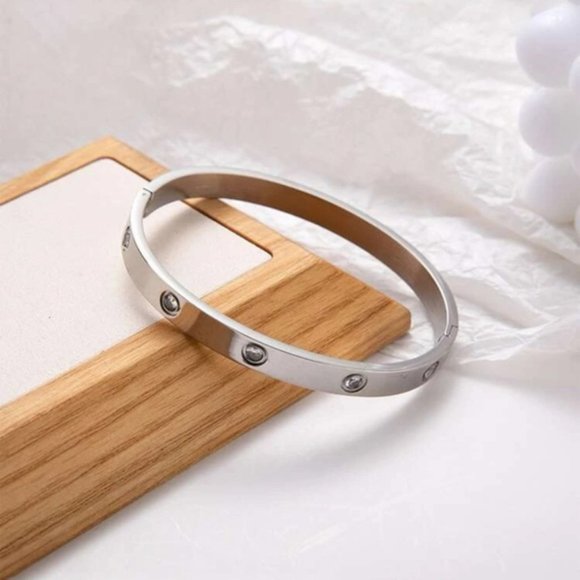 Sparkling Splendor Silver Rhinestone Bangle - Picture 2 of 5